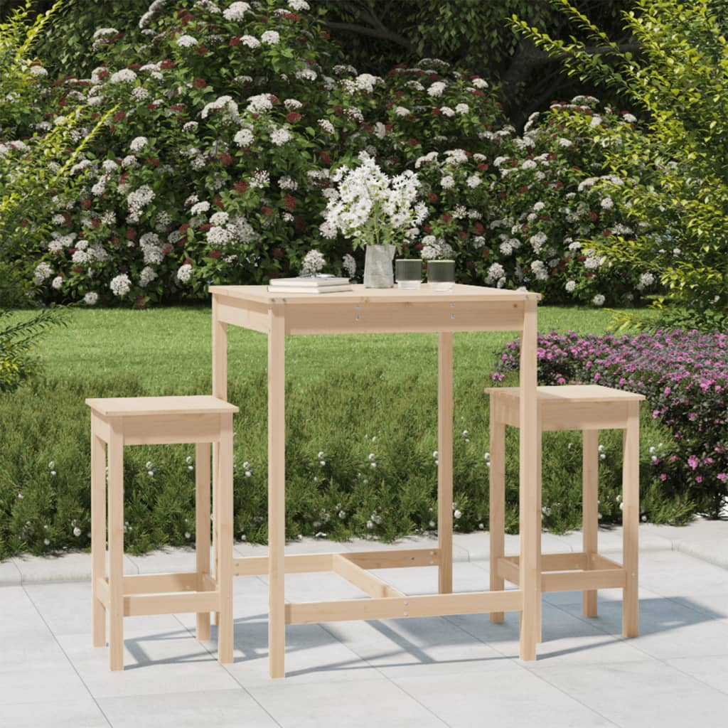 Set Bar Da Giardino 3 Pz In Legno Massello Di Pino