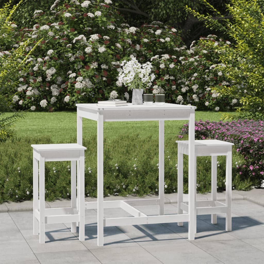 Set Bar Da Giardino 3 Pz Bianco In Legno Massello Di Pino
