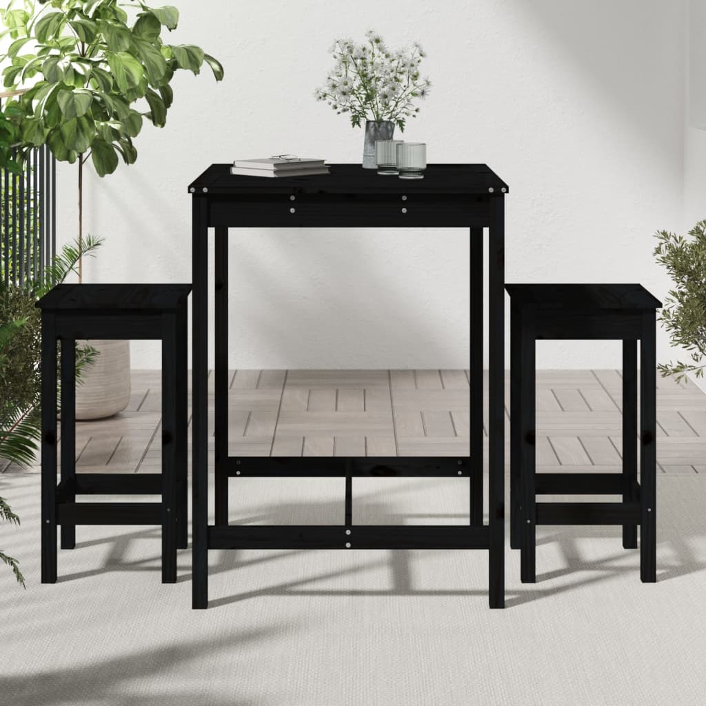 Set Bar Da Giardino 3 Pz Nero In Legno Massello Di Pino - Image 3