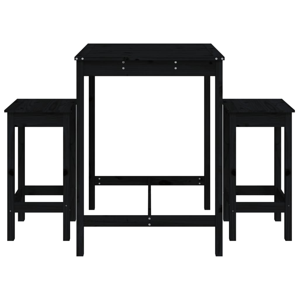 Set Bar Da Giardino 3 Pz Nero In Legno Massello Di Pino - Image 4