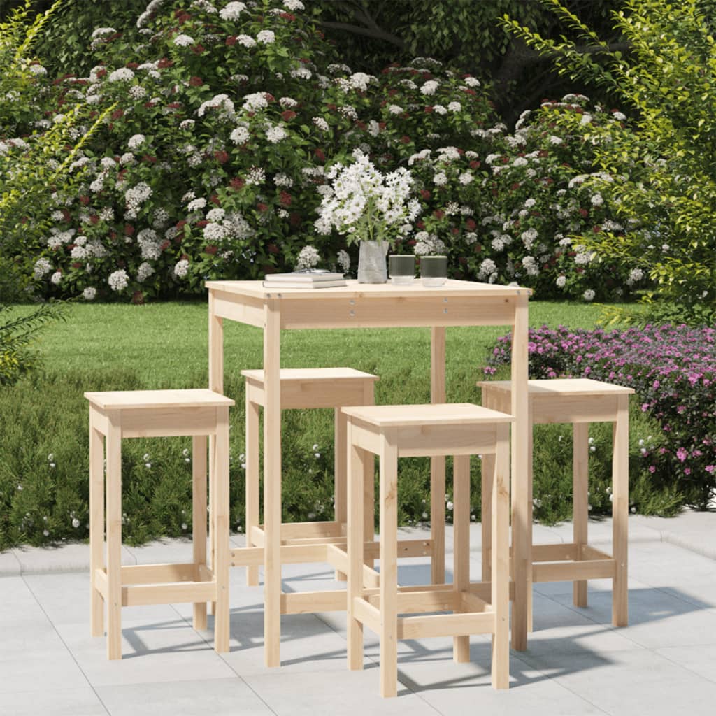 Set Bar Da Giardino 5 Pz In Legno Massello Di Pino