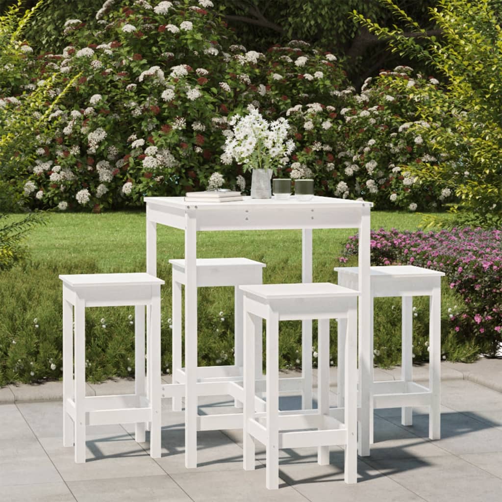 Set Bar Da Giardino 5 Pz Bianco In Legno Massello Di Pino