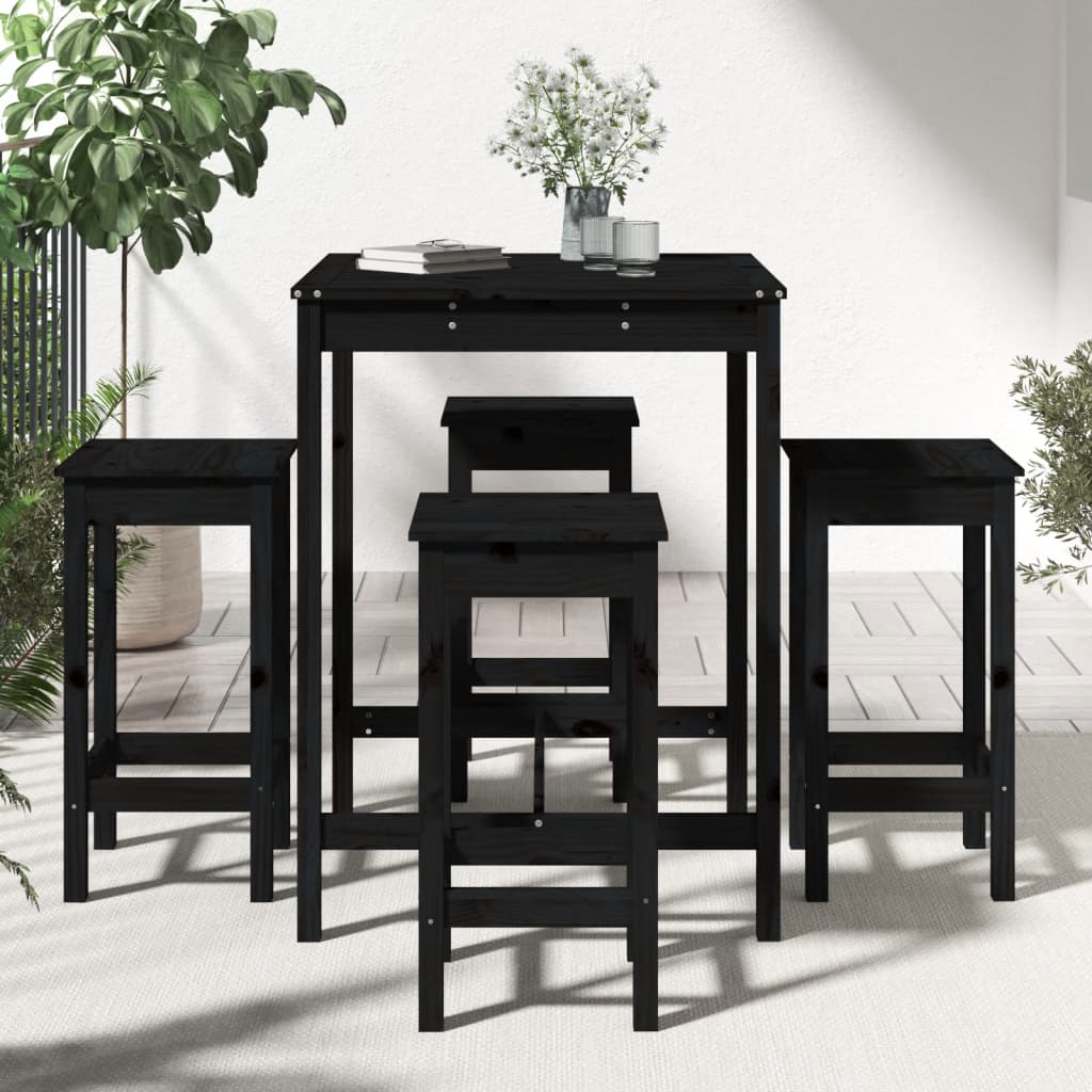 Set Bar Da Giardino 5 Pz Nero In Legno Massello Di Pino - Image 3