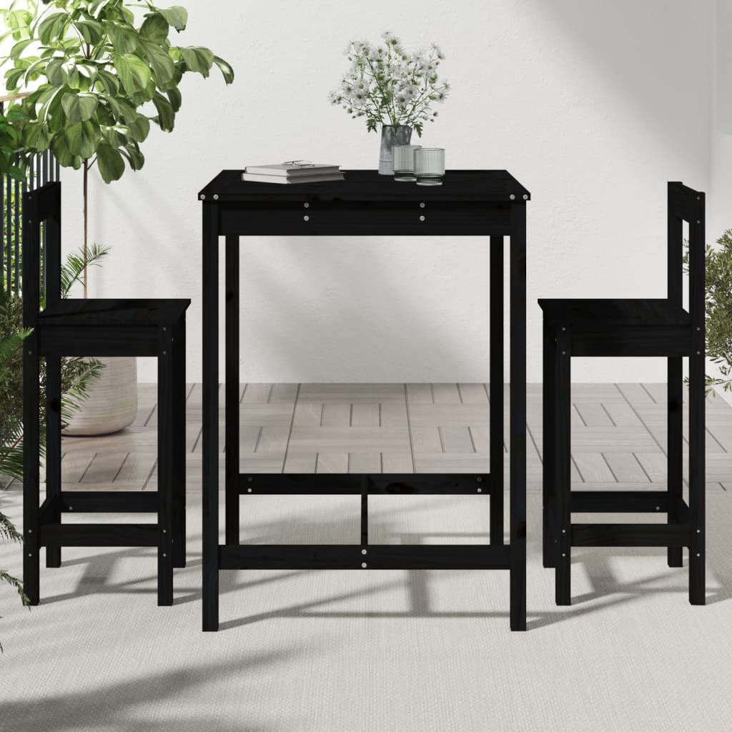 Set Bar Da Giardino 3 Pz Nero In Legno Massello Di Pino - Image 3