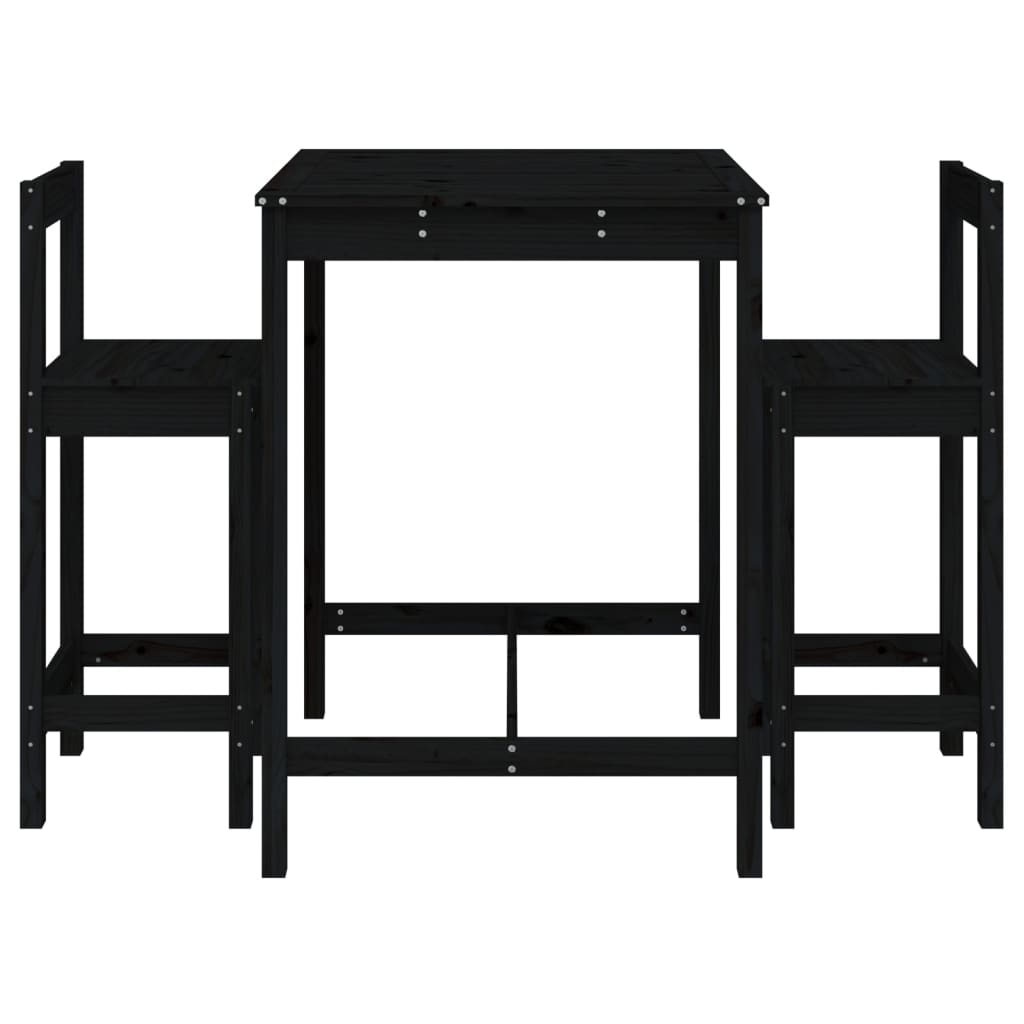 Set Bar Da Giardino 3 Pz Nero In Legno Massello Di Pino - Image 4