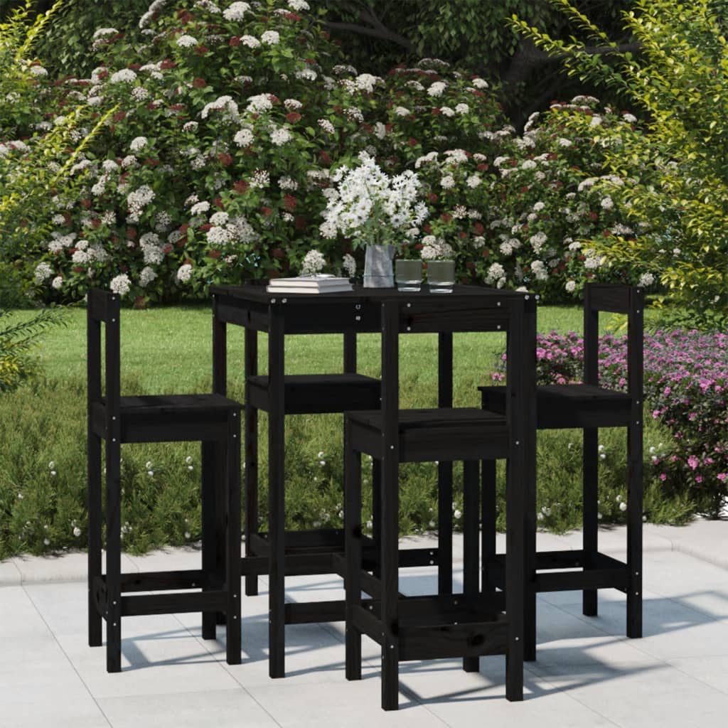 Set Bar Da Giardino 5 Pz Nero In Legno Massello Di Pino