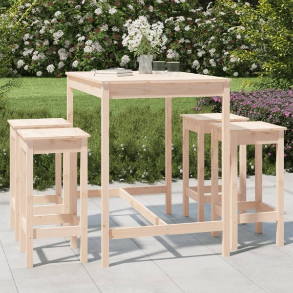 Set Bar Da Giardino 5 Pz In Legno Massello Di Pino