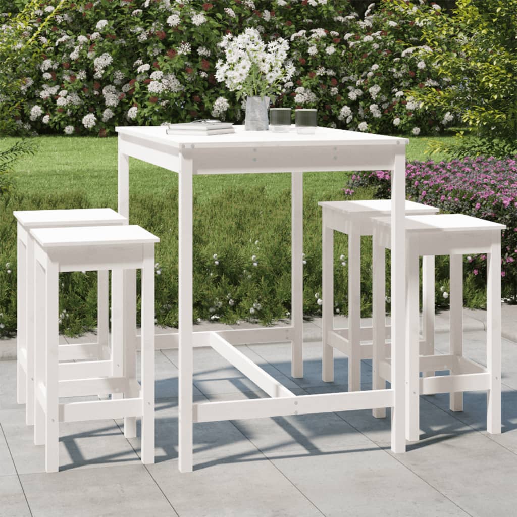 Set Bar Da Giardino 5 Pz Bianco In Legno Massello Di Pino