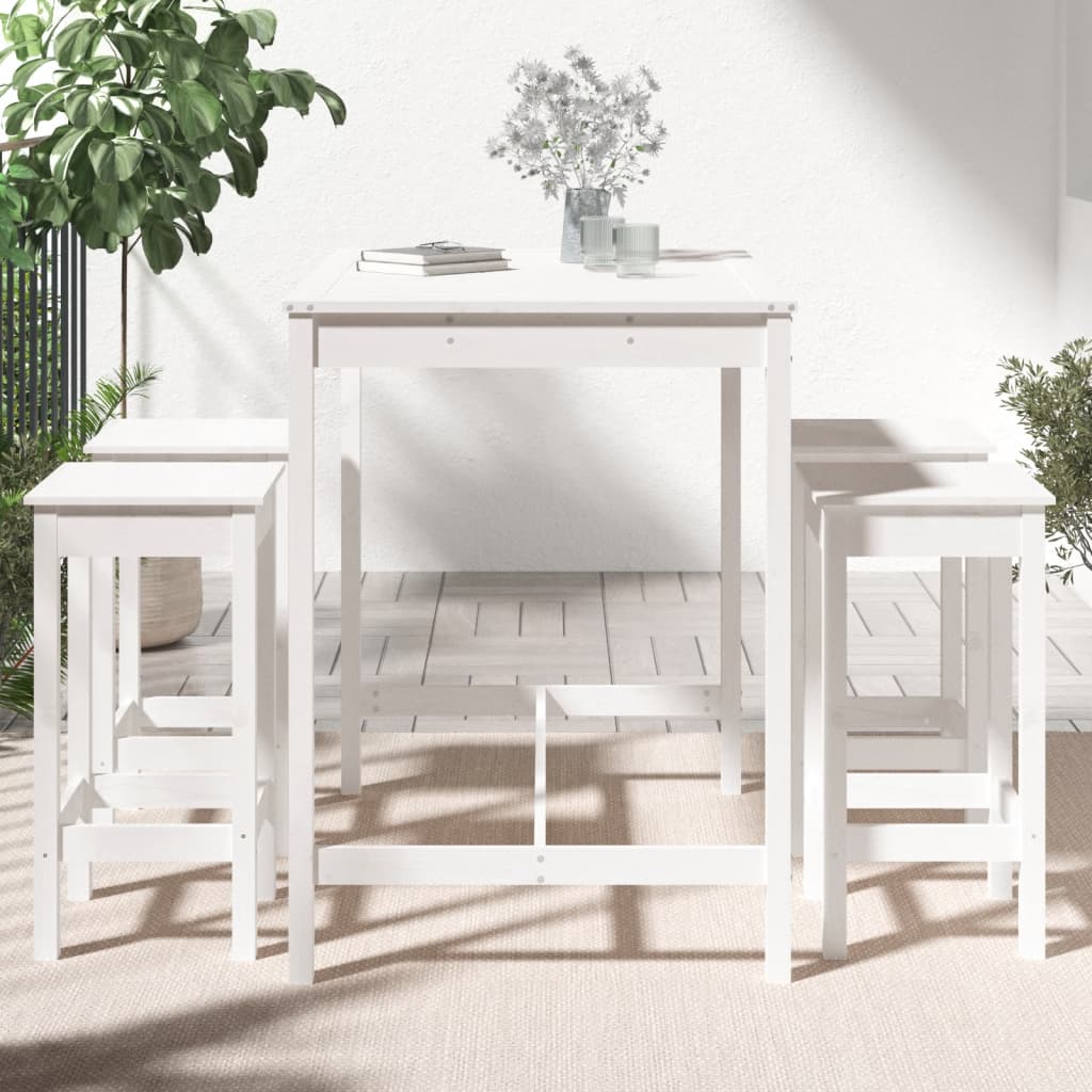 Set Bar Da Giardino 5 Pz Bianco In Legno Massello Di Pino - Image 3