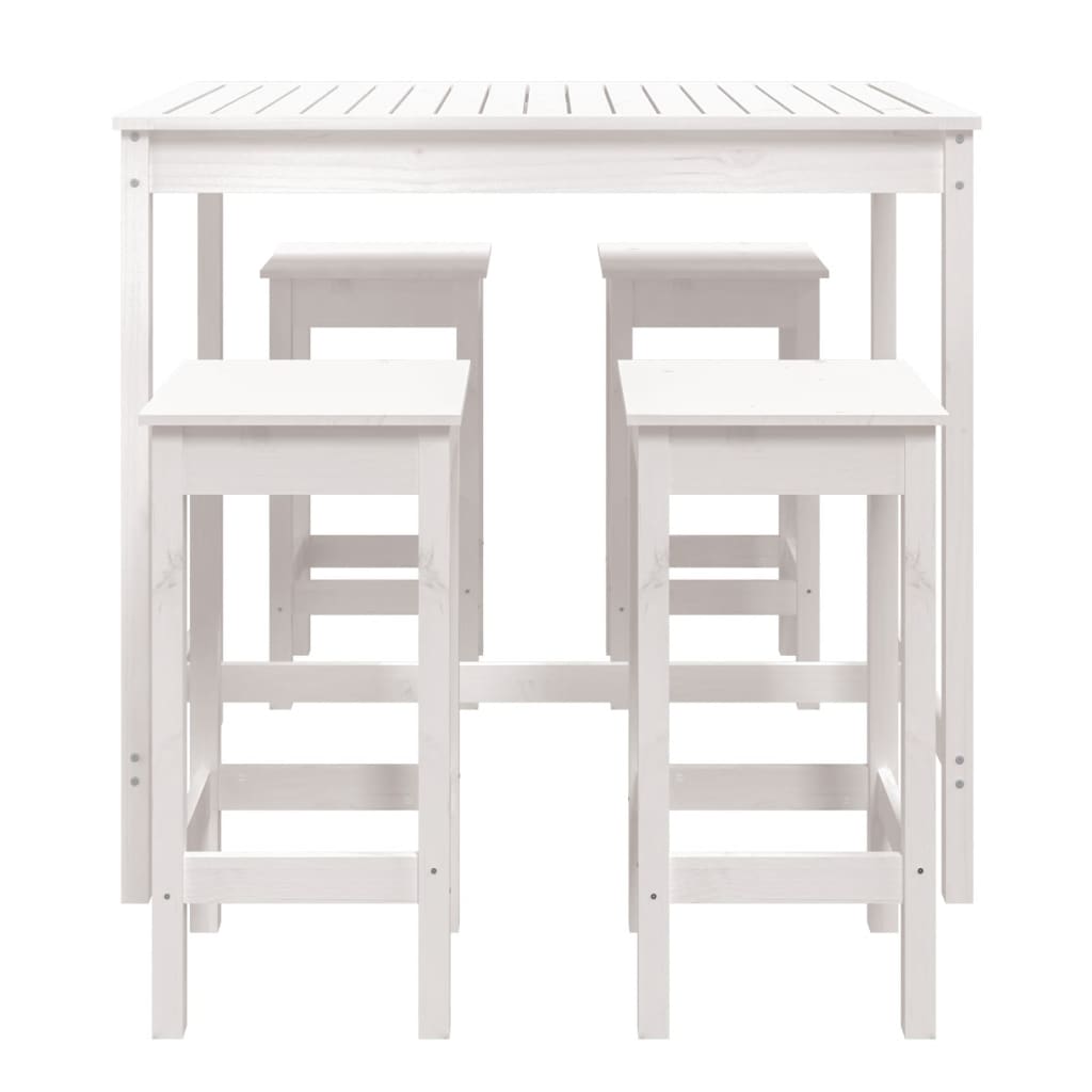 Set Bar Da Giardino 5 Pz Bianco In Legno Massello Di Pino - Image 4