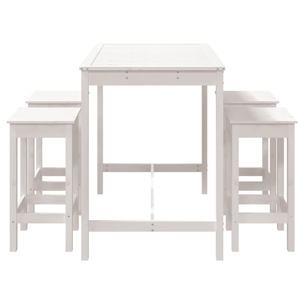 Set Bar Da Giardino 5 Pz Bianco In Legno Massello Di Pino - Image 5