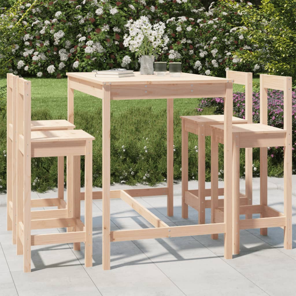Set Bar Da Giardino 5 Pz In Legno Massello Di Pino