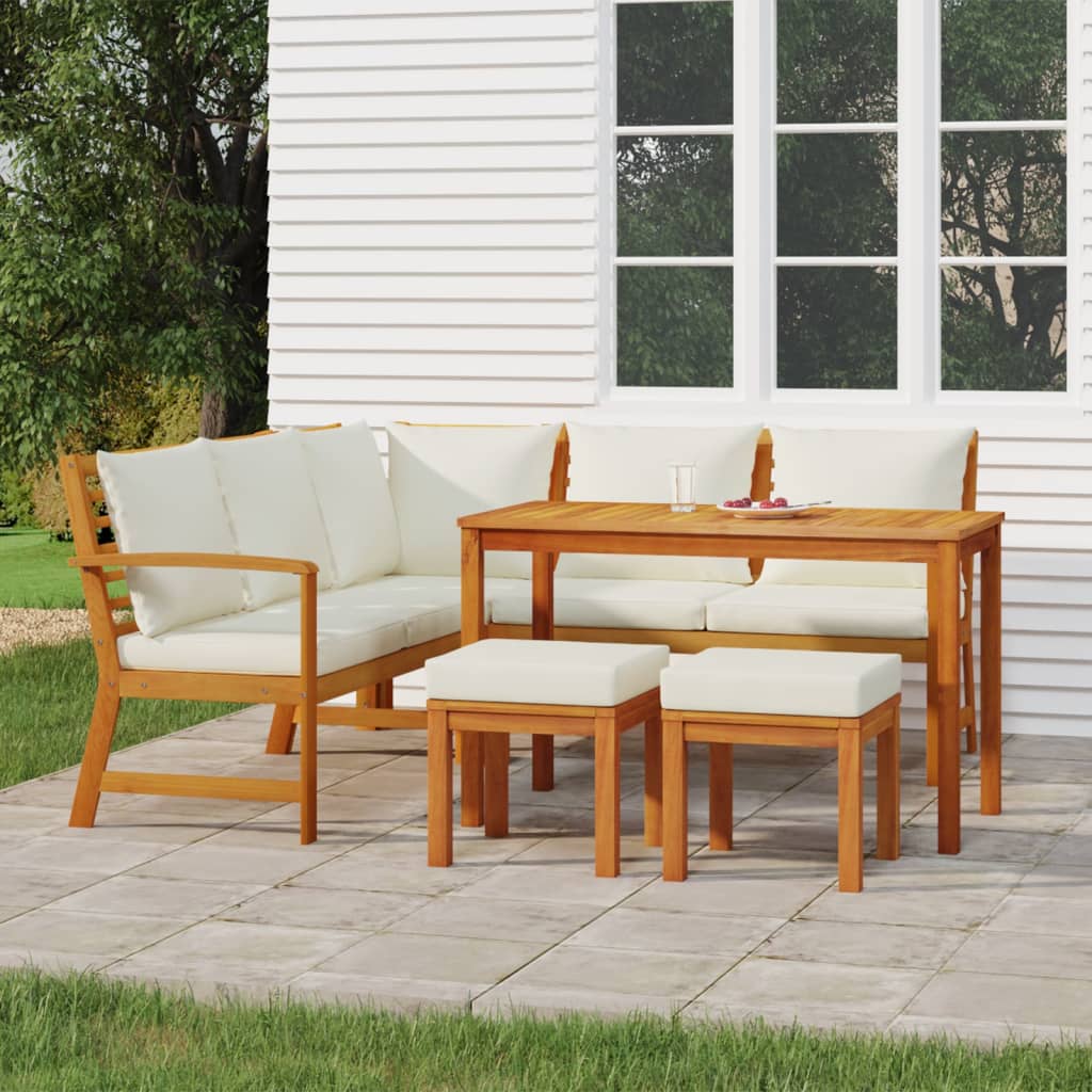 Set Da Pranzo Da Giardino 6pz Con Cuscini Legno Massello Acacia
