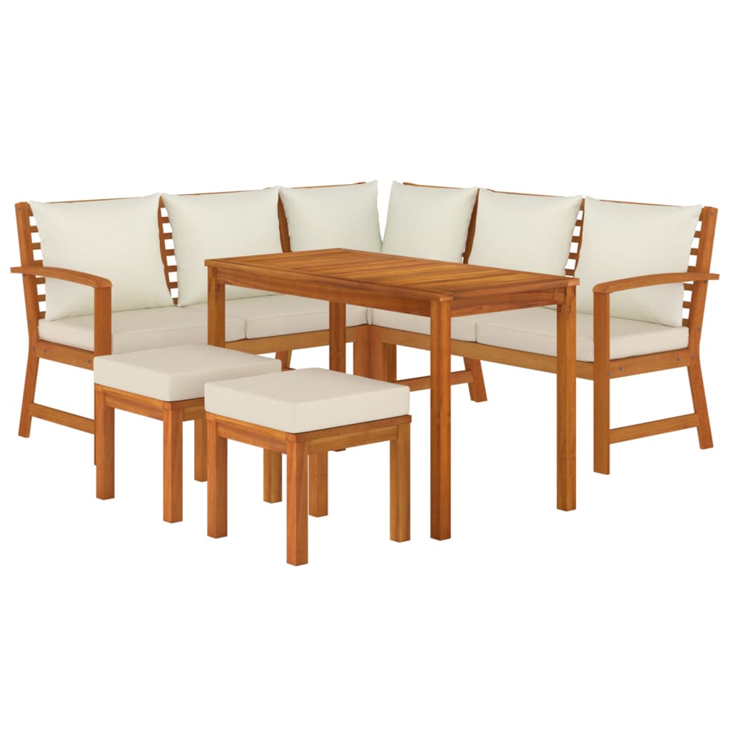 Set Da Pranzo Da Giardino 6pz Con Cuscini Legno Massello Acacia - Image 3