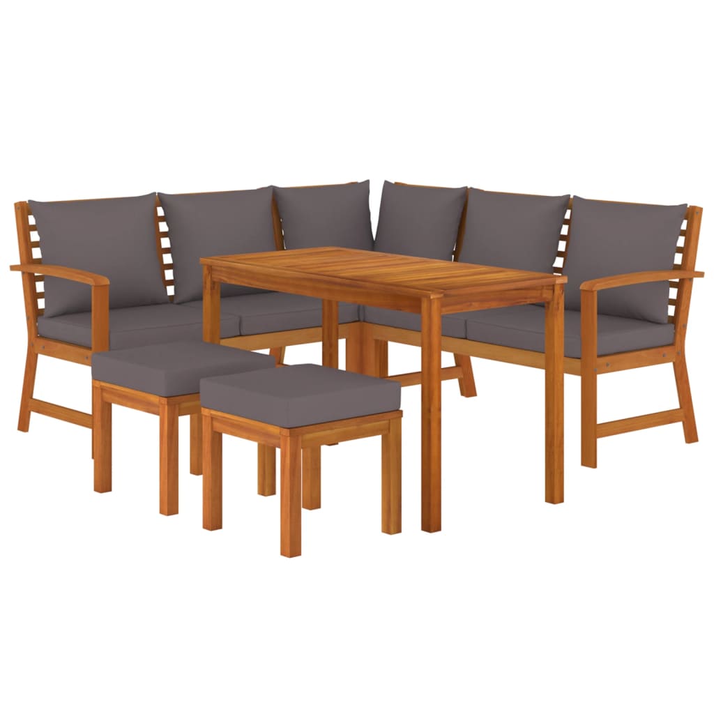 Set Da Pranzo Da Giardino 6pz Con Cuscini Legno Massello Acacia - Image 3