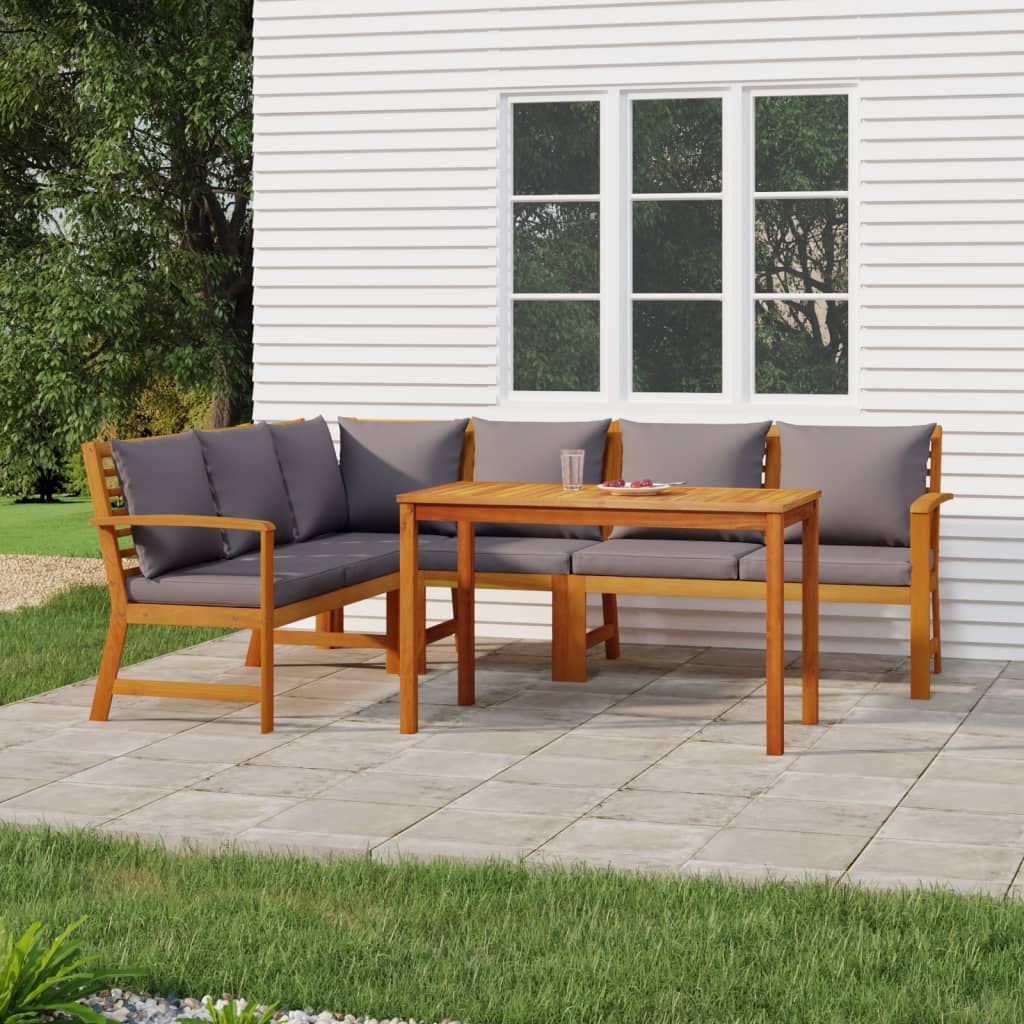 Set Da Pranzo Giardino 5pz Con Cuscini Legno Massello Di Acacia