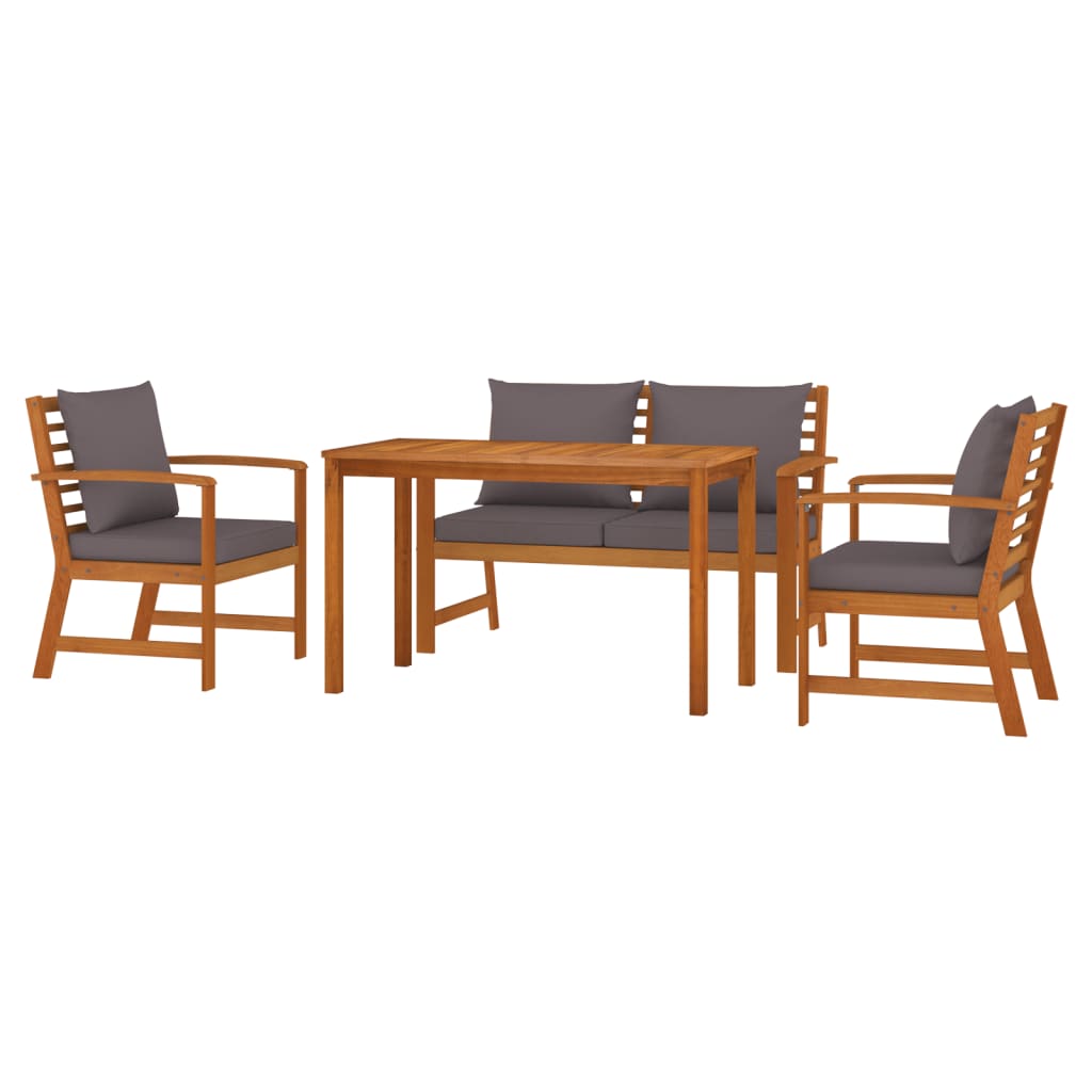 Set Da Pranzo Giardino 4pz Con Cuscini Legno Massello Di Acacia - Image 3