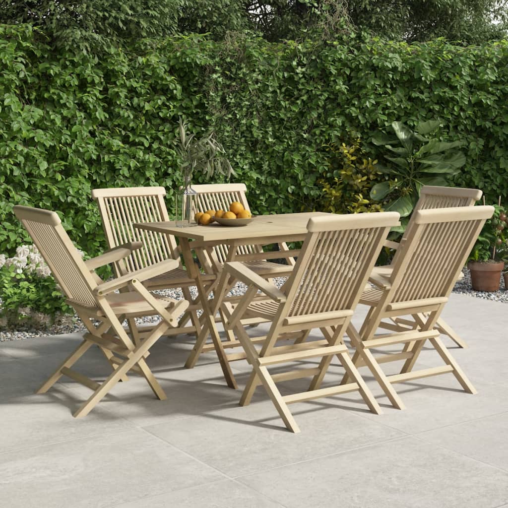 Set Da Pranzo Da Giardino 7 Pz Grigio In Legno Massello Di Teak