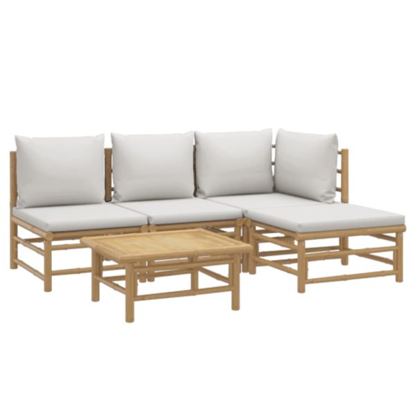 Set Salotto Da Giardino 5pz Con Cuscini Grigio Chiaro Bambù - Image 3