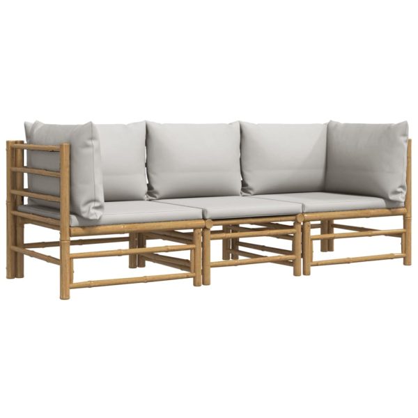 Set Salotto Da Giardino 3pz Con Cuscini Grigio Chiaro Bambù - Image 3