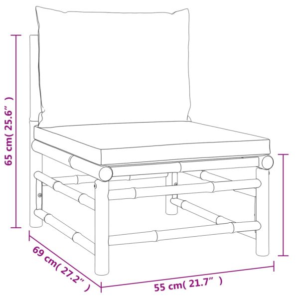 Set Salotto Da Giardino 3pz Con Cuscini Grigio Chiaro Bambù - Image 6