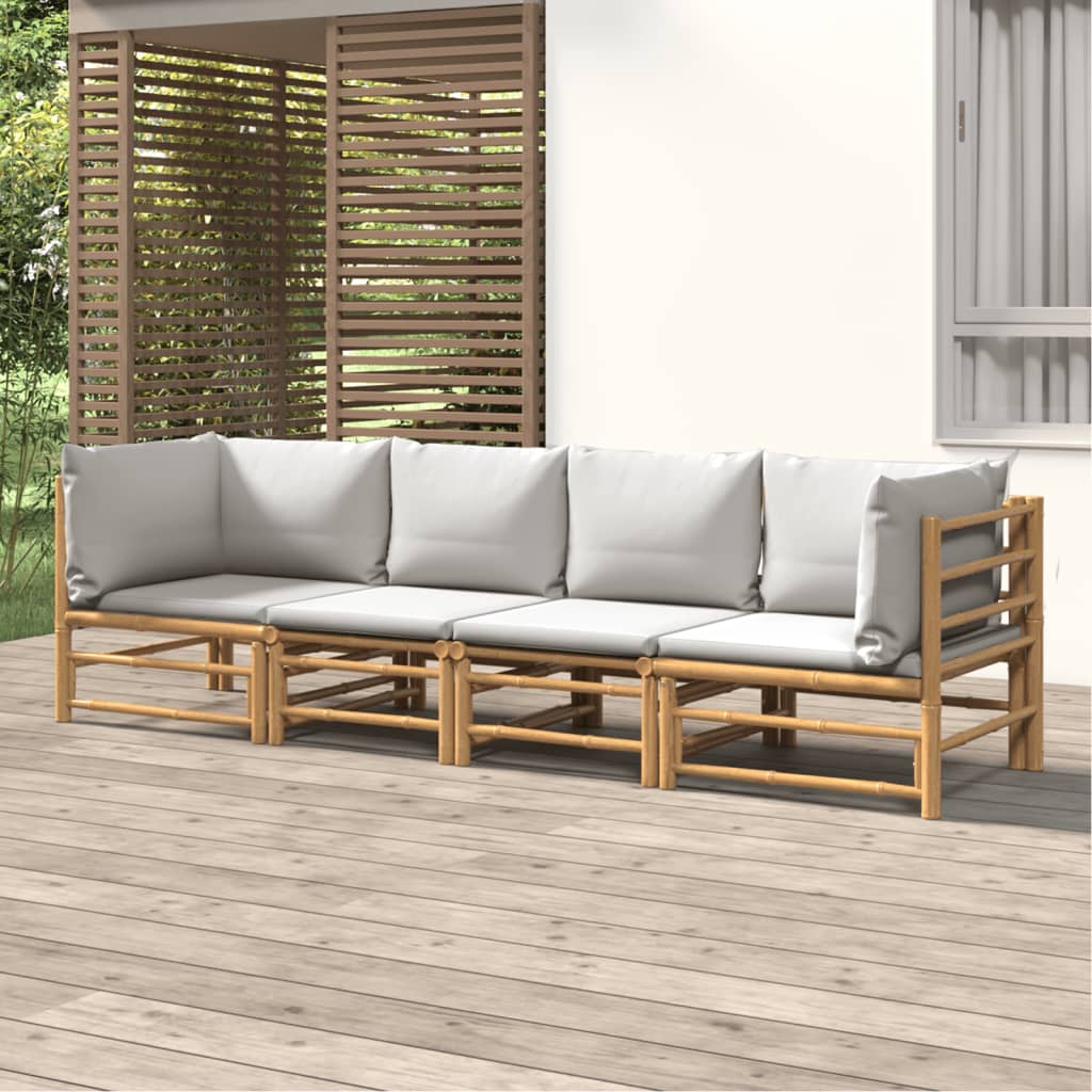 Set Salotto Da Giardino 4pz Con Cuscini Grigio Chiaro Bambù