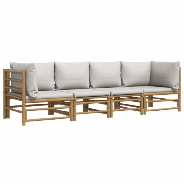 Set Salotto Da Giardino 4pz Con Cuscini Grigio Chiaro Bambù - Image 3