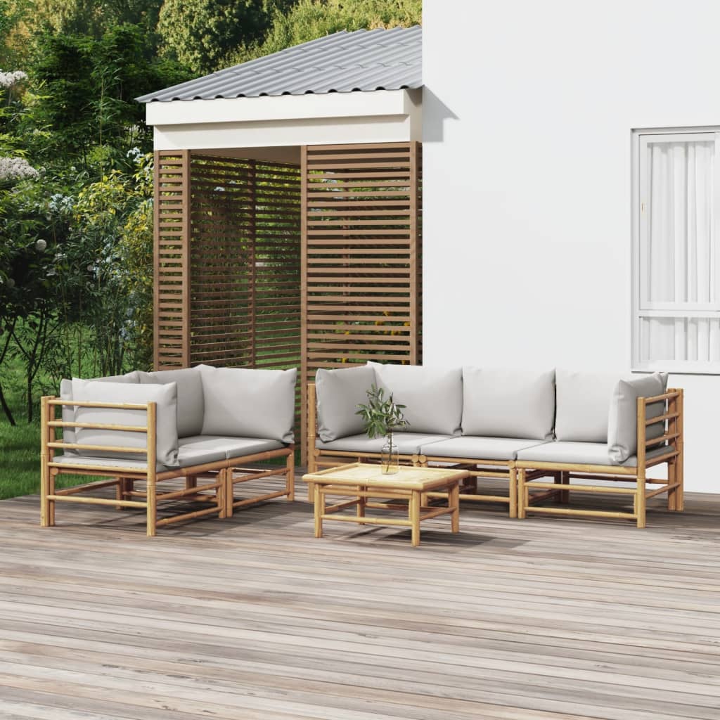 Set Salotto Da Giardino 6pz Con Cuscini Grigio Chiaro Bambù