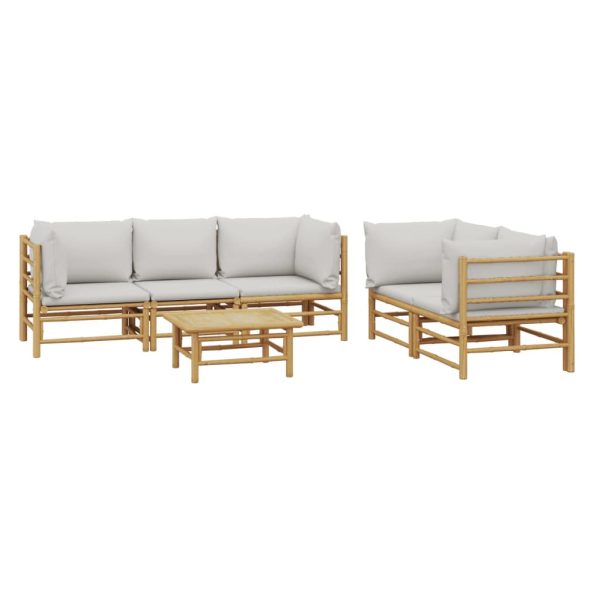 Set Salotto Da Giardino 6pz Con Cuscini Grigio Chiaro Bambù - Image 3