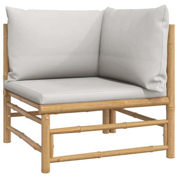 Set Salotto Da Giardino 6pz Con Cuscini Grigio Chiaro Bambù - Image 4