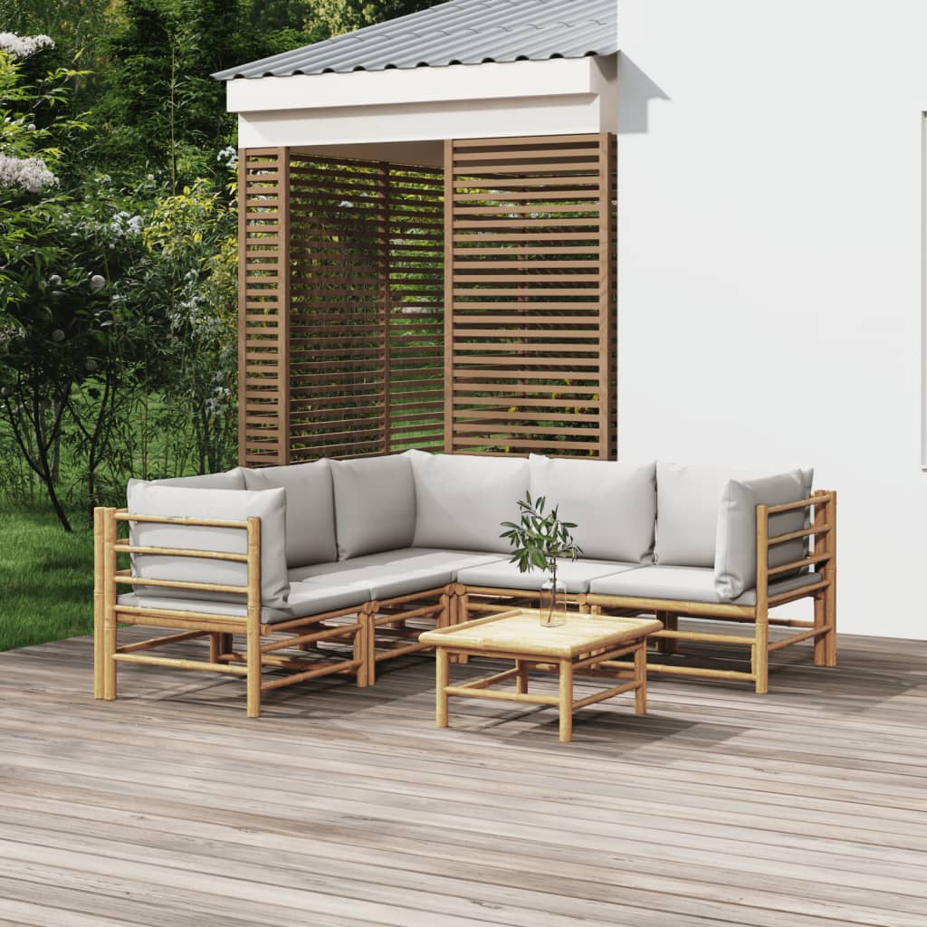 Set Salotto Da Giardino 6pz Con Cuscini Grigio Chiaro Bambù