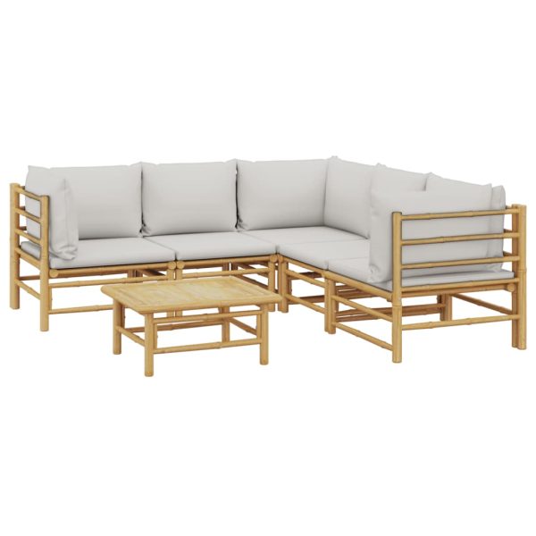 Set Salotto Da Giardino 6pz Con Cuscini Grigio Chiaro Bambù - Image 3