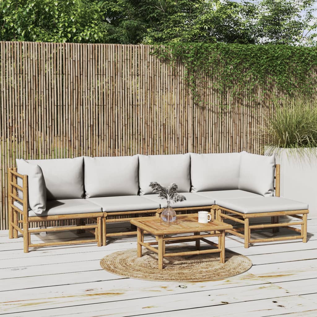 Set Salotto Da Giardino 6pz Con Cuscini Grigio Chiaro Bambù