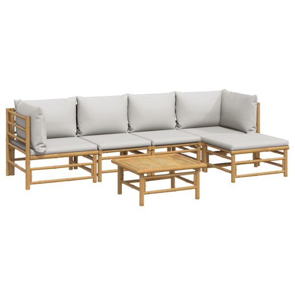 Set Salotto Da Giardino 6pz Con Cuscini Grigio Chiaro Bambù - Image 3