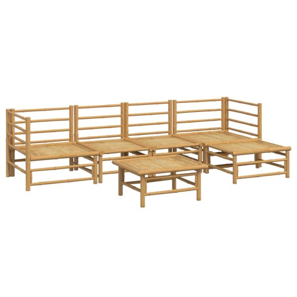 Set Salotto Da Giardino 6pz Con Cuscini Grigio Chiaro Bambù - Image 4