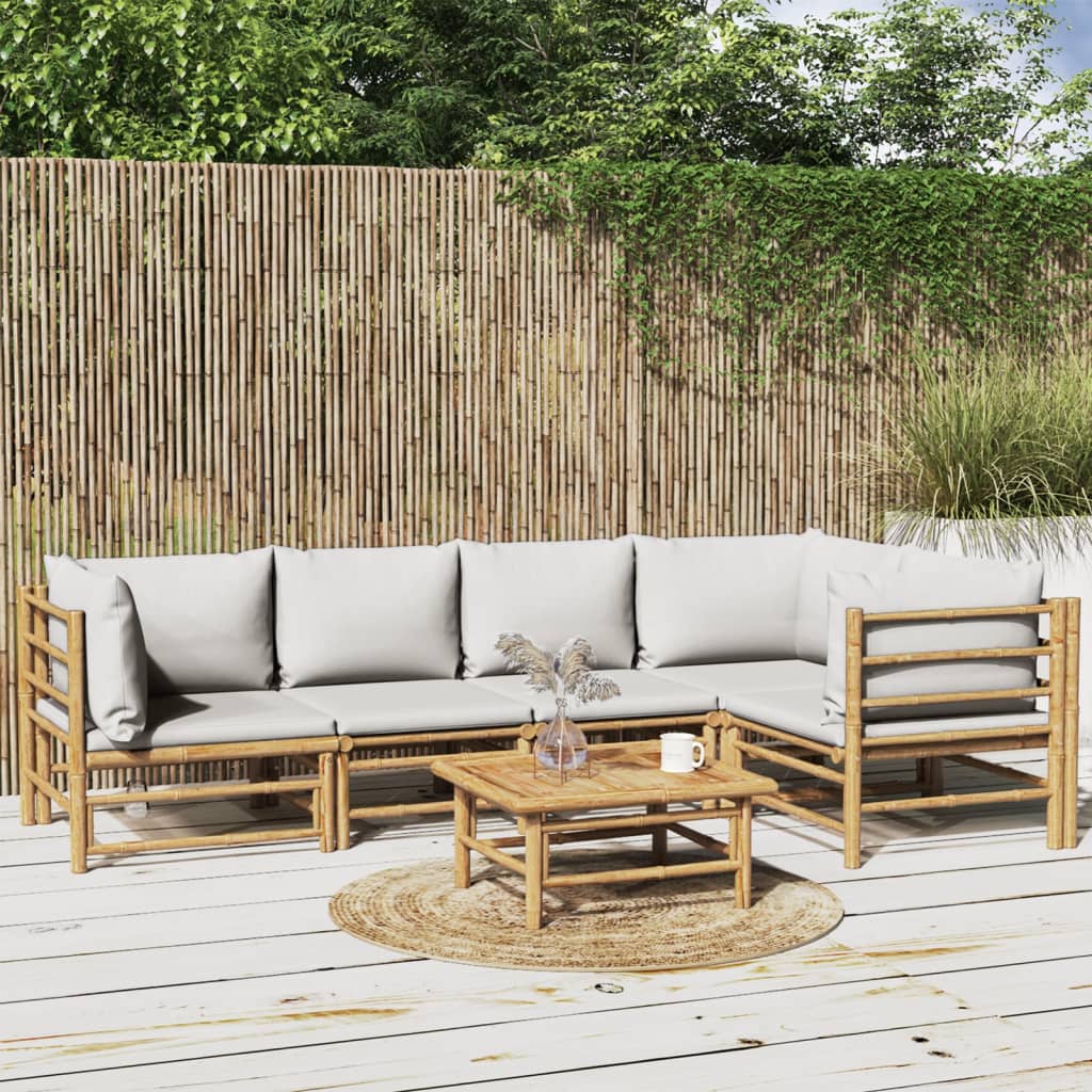 Set Salotto Da Giardino 6pz Con Cuscini Grigio Chiaro Bambù