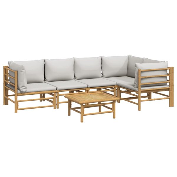 Set Salotto Da Giardino 6pz Con Cuscini Grigio Chiaro Bambù - Image 3