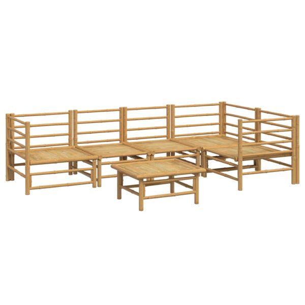 Set Salotto Da Giardino 6pz Con Cuscini Grigio Chiaro Bambù - Image 4