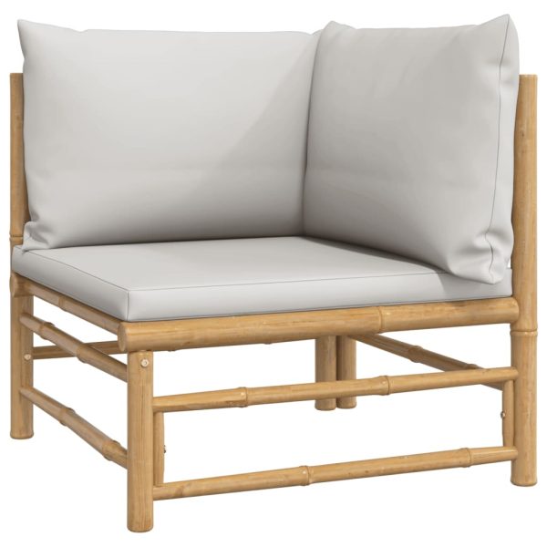 Set Salotto Da Giardino 6pz Con Cuscini Grigio Chiaro Bambù - Image 5