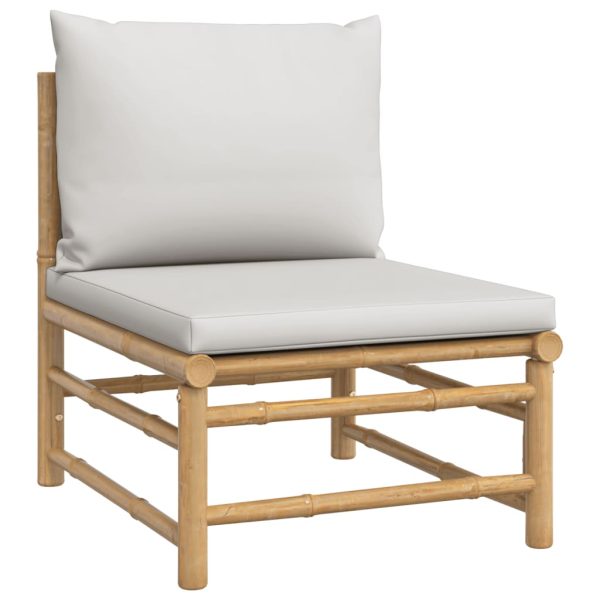 Set Salotto Da Giardino 6pz Con Cuscini Grigio Chiaro Bambù - Image 6