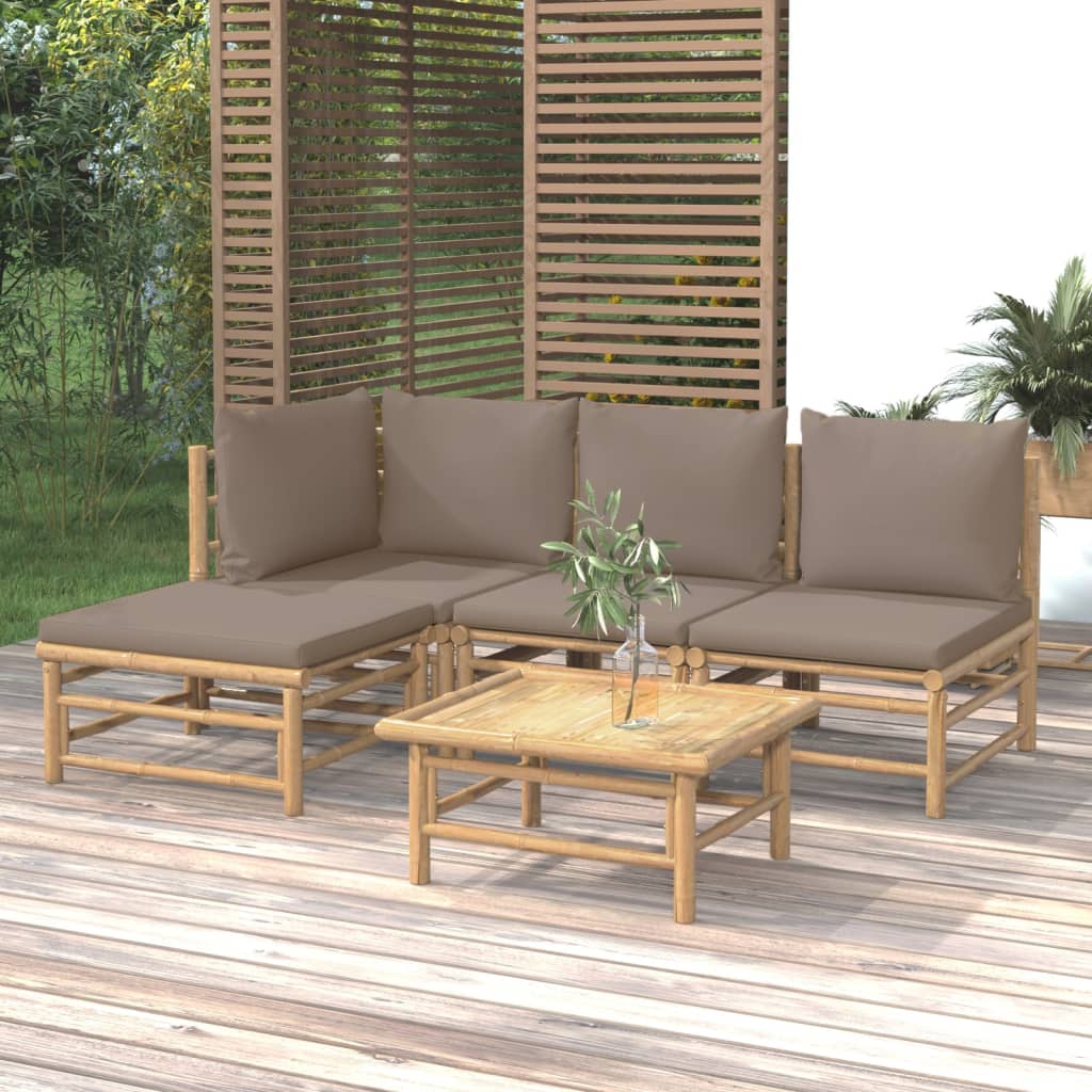 Set Salotto Da Giardino 5pz Con Cuscini Tortora Bambù