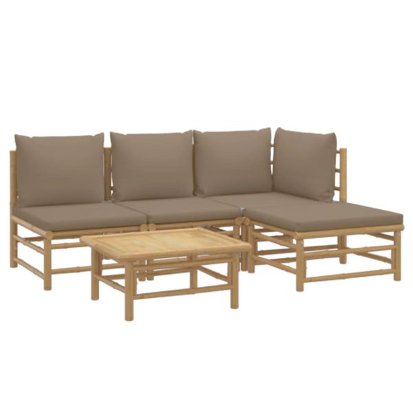 Set Salotto Da Giardino 5pz Con Cuscini Tortora Bambù - Image 3