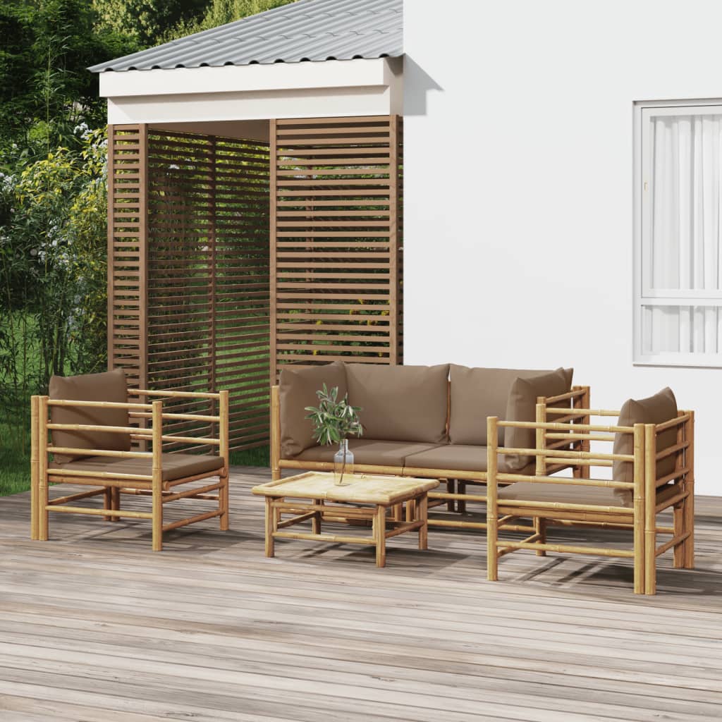 Set Salotto Da Giardino 5pz Con Cuscini Tortora Bambù