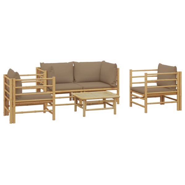 Set Salotto Da Giardino 5pz Con Cuscini Tortora Bambù - Image 3