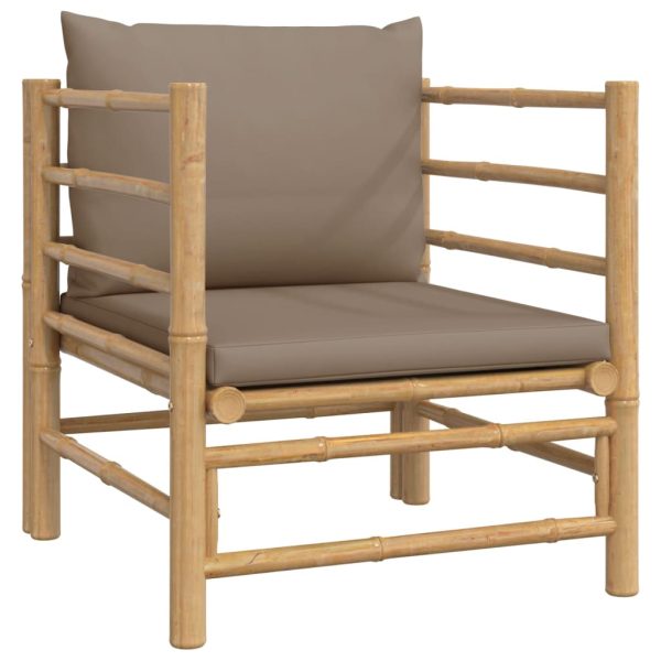 Set Salotto Da Giardino 5pz Con Cuscini Tortora Bambù - Image 5