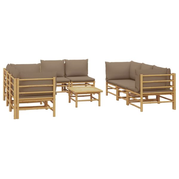 Set Salotto Da Giardino 9pz Con Cuscini Tortora Bambù - Image 3