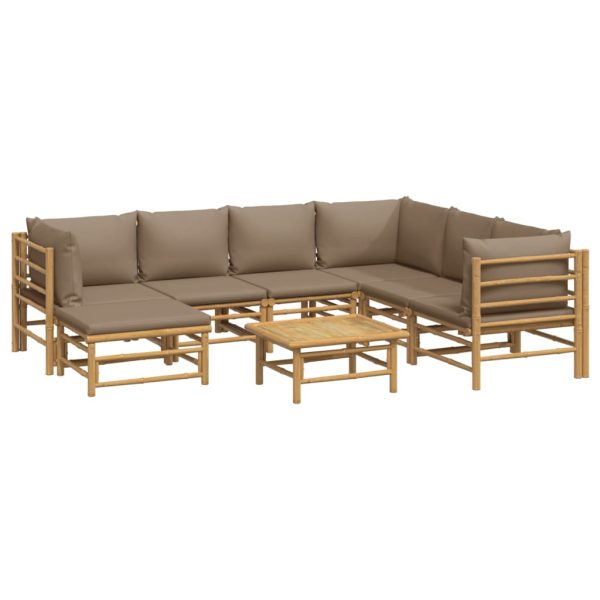 Set Salotto Da Giardino 8pz Con Cuscini Tortora Bambù - Image 3