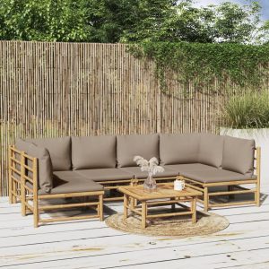 Set Salotto Da Giardino 7pz Con Cuscini Tortora Bambù