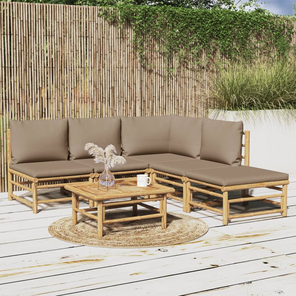 Set Salotto Da Giardino 6pz Con Cuscini Tortora Bambù