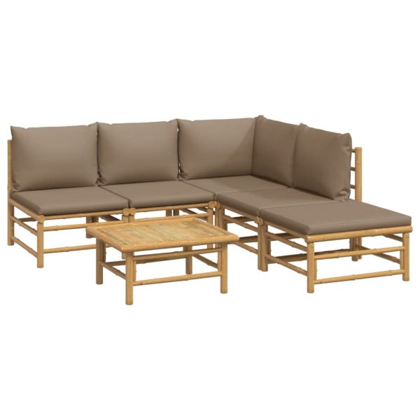 Set Salotto Da Giardino 6pz Con Cuscini Tortora Bambù - Image 3
